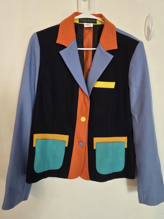 Harve Benard Jackets & Blazers - Vintage - Harvé Benard Women's Blazer Jacket in Navy/Black, Blue & Orange